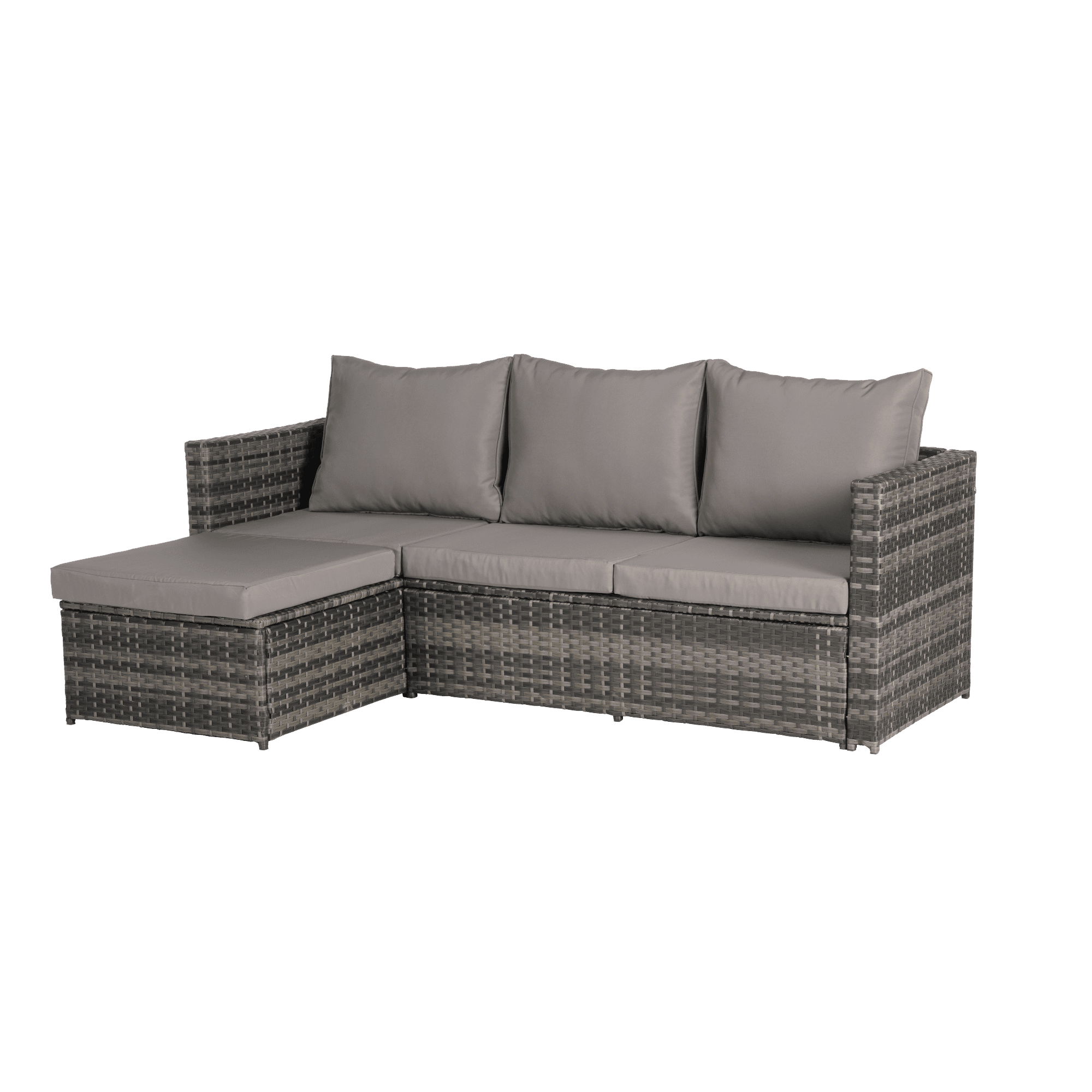 3 Pieces Patio Furniture Set,All-Weather Outdoor Woven Sectional L- Shaped Sofa with Ottoman,Wicker Conversation Set with Tempered Glass Coffee Table for Backyard Poolside,Dark Gray