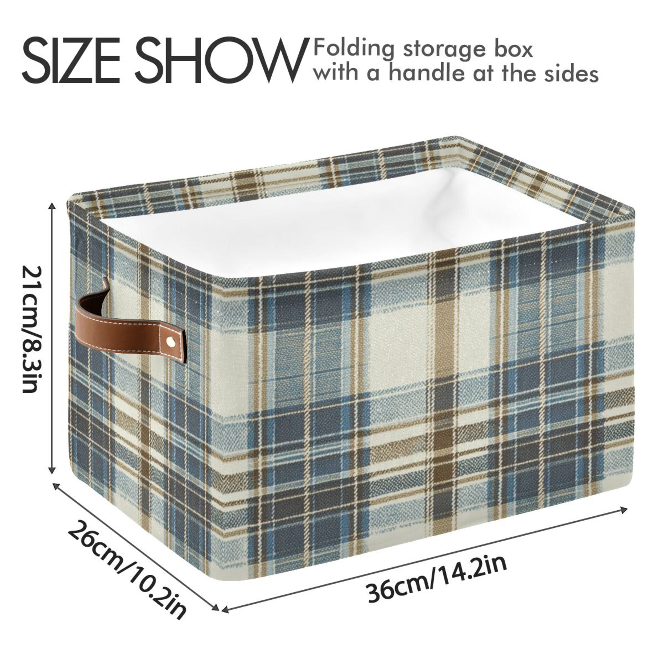 Blue and White Tartan Foldable Storage Basket,Canvas Fabric Foldable Storage Bins with Handles Open Home Storage Bins Boxes for Toy Book Shelf Closet Baskets