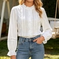 thumbnail image 2 of DHFJKG Long Sleeve Shirts For Women Lace Button Up Shirts Solid Color Ruffle Elegant Business Dressy Wear Office Lady Comfy Tops, 2 of 6