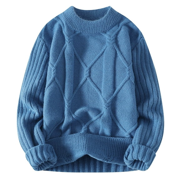 Wyobmus Men's Crew Neck Sweater Slim Fit Lightweight Sweatshirts Thick Warm Knitted Long Sleeve Solid Pullover Blue