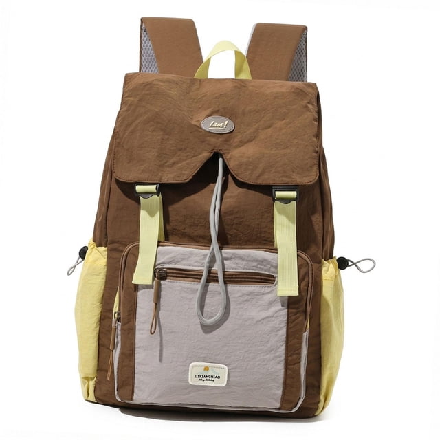 Mochila escolar ligera, portátil e informal para excursiones y acampadas. Marrón