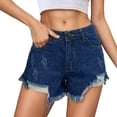 thumbnail image 3 of Lixiuxyad Womens Jean Shorts Mid-High Rise Casual Stretchy Ripped Distressed Cut-Off Summer Denim Shorts Sizes S-2XL,Blue, 3 of 7
