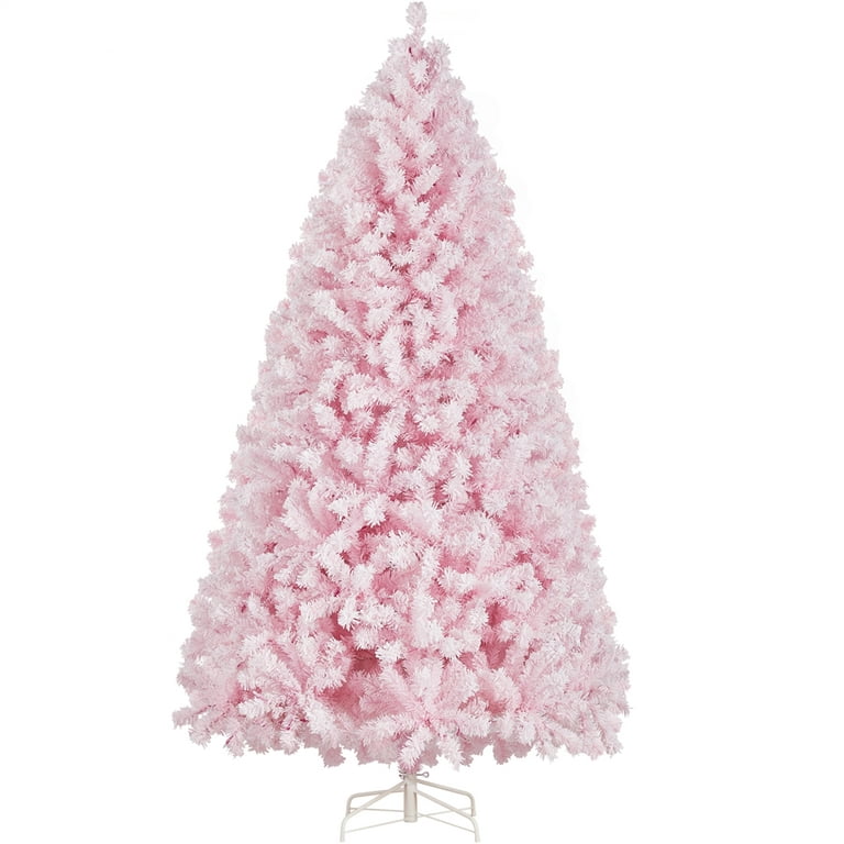 SmileMart 6 Ft Pre-lit Flocked Christmas Tree with Warm Lights, Frosted  White 