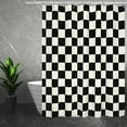 thumbnail image 3 of Aesthetic Checkerboard Grid Pattern Shower Curtain, Beige Black Modern Shower Curtain Sets Decoration 71x71 Inch with plastic hooks, 3 of 6