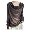 thumbnail image 2 of Wowcloth Women's Long Sleeve Round Neck Draped Top, Solid Color Cotton Basic Shirt for Daily Wear and Fashion Under Layers, 2 of 5