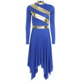 thumbnail image 3 of Jowowha Adult Women Praise Dance Dress Long Sleeve Metallic Patchwork Lyrical Dancewear Church Worship Royal Blue XXL, 3 of 7
