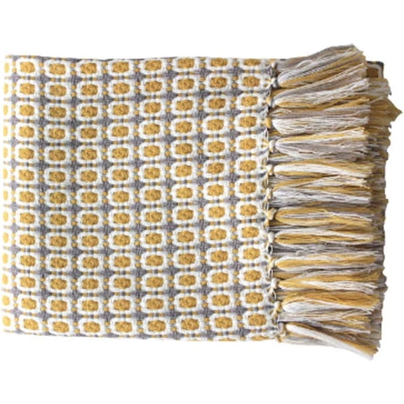 Throw Blanket, Soft Cotton Blanket, American Rural Style Woven Blanket, Simple Style Yellow Checked Knitted Blanket, Lightweight Decorative Throw Blankets for Bed, Couch, Sofa,50 * 67 inch