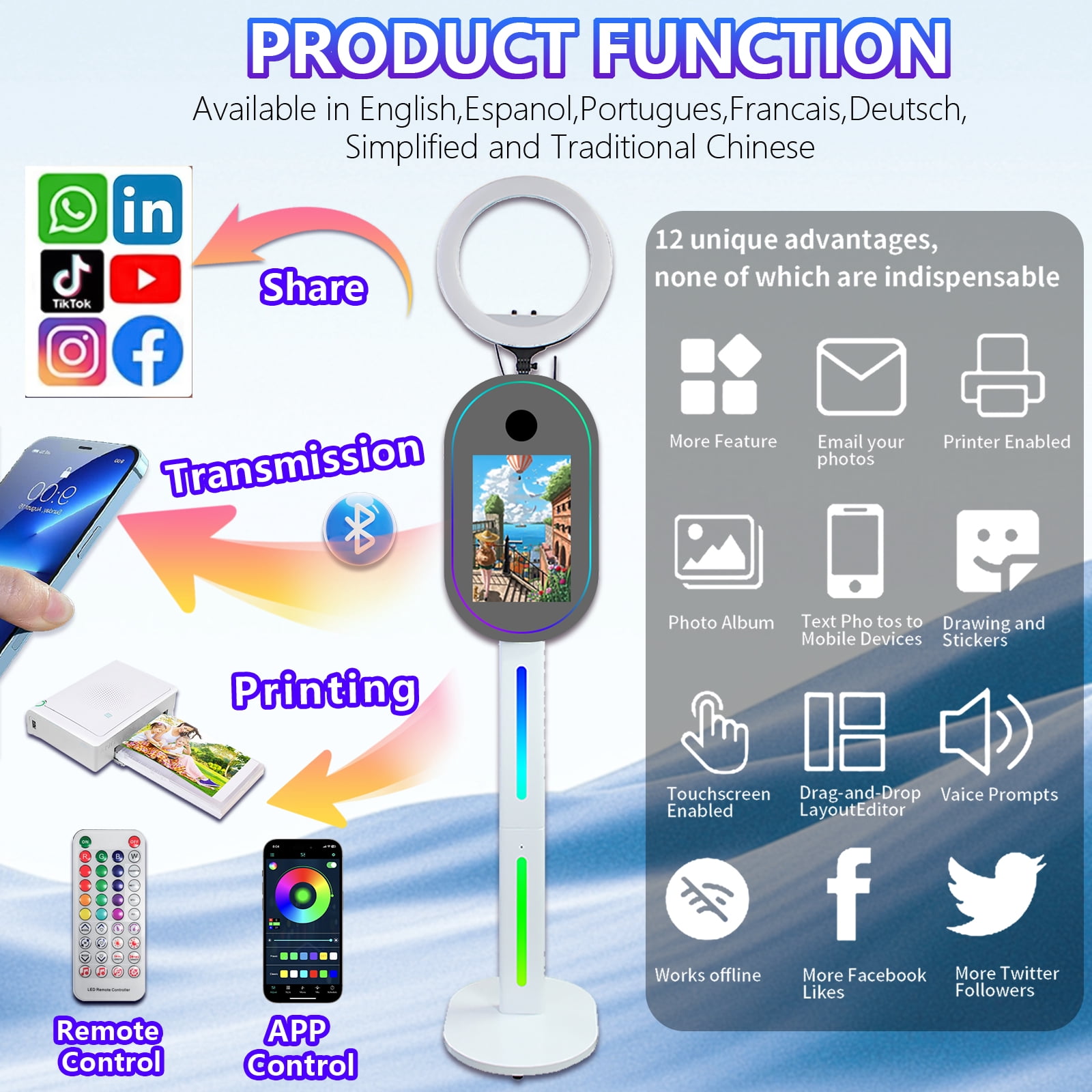 PAAFNN 15.6inch Portable Mirror Photo Booth with Ring Light Selfie Machine Touch Screen for Party