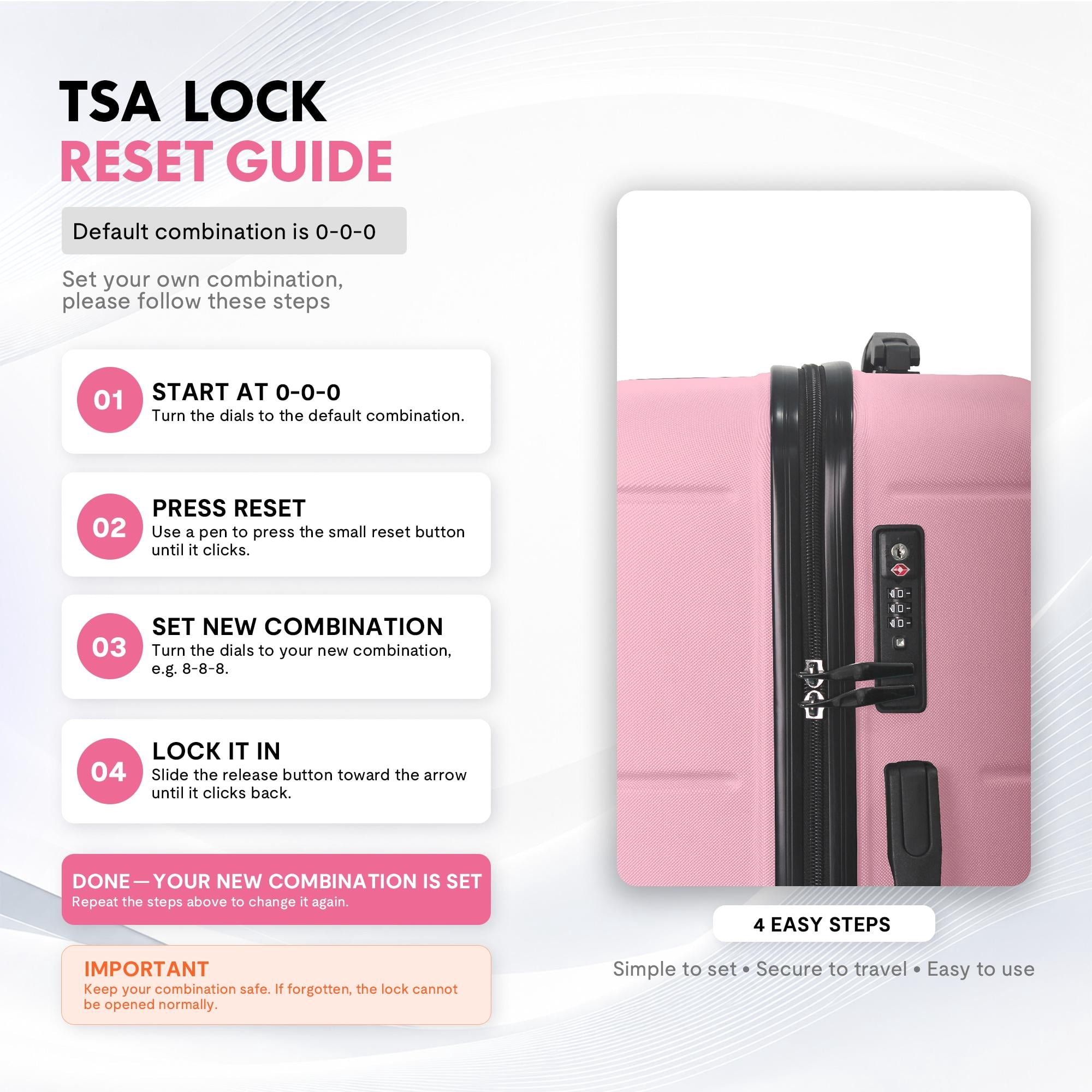 3-Piece ABS Hardshell Luggage Set, Lightweight Scratch-Resistant Suitcases with Silent Spinner Wheels & TSA Lock, Sakura Pink