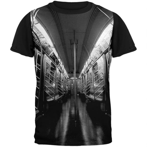 New York City Subway Black and White Pete Cohen Adult Black T-Shirt - Large