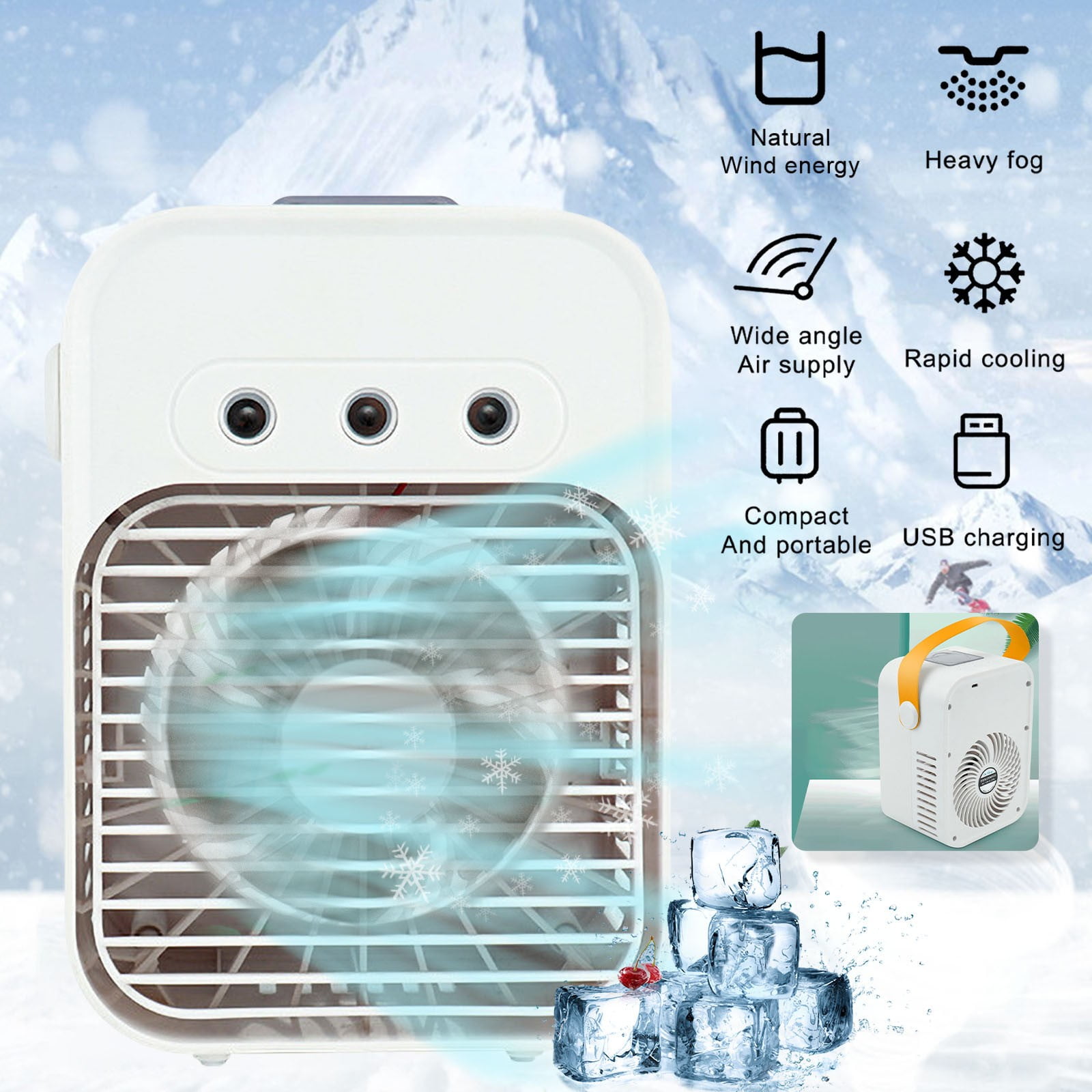 Deeceymbur Customizable Color Portable AC – 3-Speed 7-Color Evaporative Fan, 300ML Tank for Unique Room/Office Decor