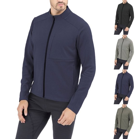 Miluxas Men's Track Jackets Full-Zip Athletic Jacket Sweatshirt Mock Neck with Zipper Pockets Navy