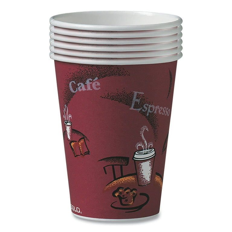 Paper Hot Drink Cups in Bistro Design, 12 oz, Maroon, 300/Carton Paper Hot Drink Cups in Bistro Design, 12 oz, Maroon, 300/Carton