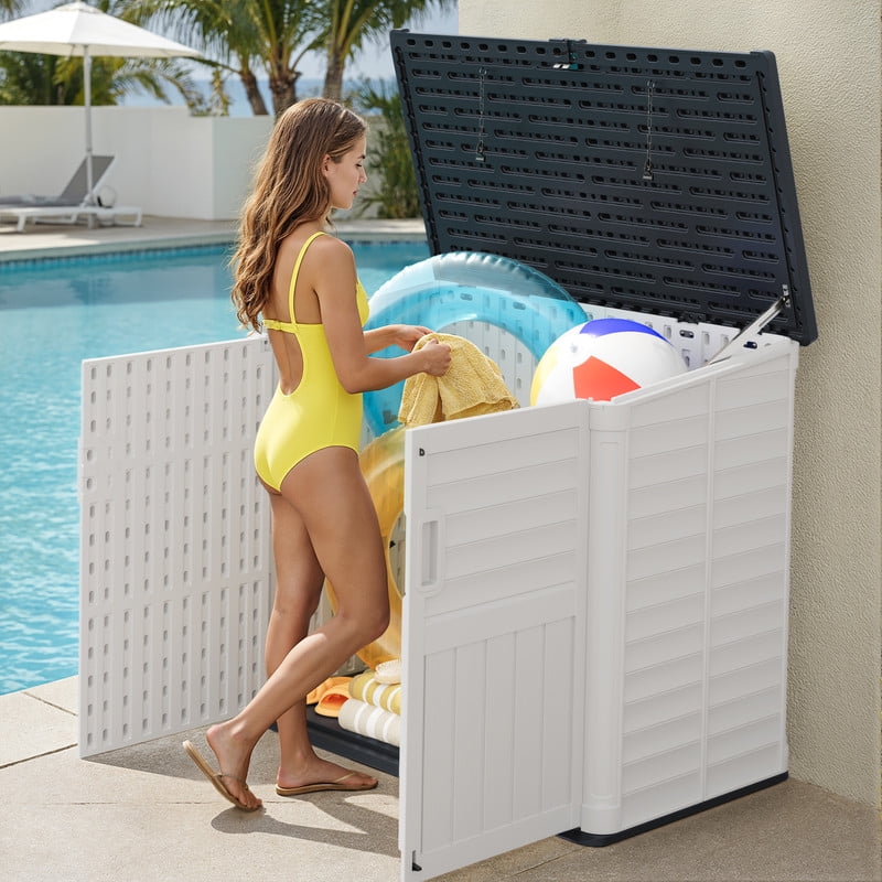 Devoko Outdoor Storage Shed Resin, 35 Cu.Ft Large Capacity Waterproof Plastic Storage Cabinet with Lockable for Garden and Patio