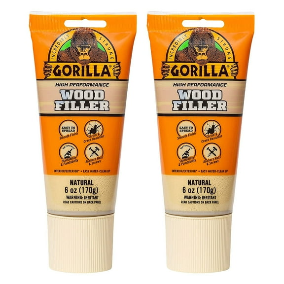 Gorilla All Purpose Wood Filler Tube - Water-Resistant, 6 oz - Pack of 2