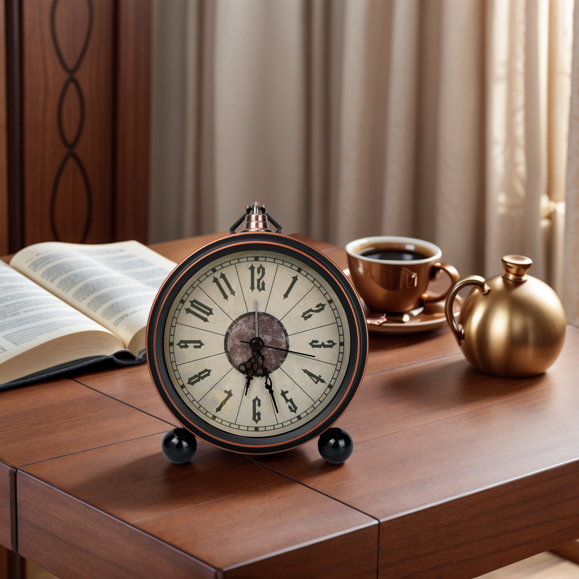 REGALWOVEN Vintage Mechanical Alarm Clock, Metal Casing, with Spherical Base, Ideal for Bedroom Nightstand Roman Pattern 5.3"L x 1.8"W x 7.5"H