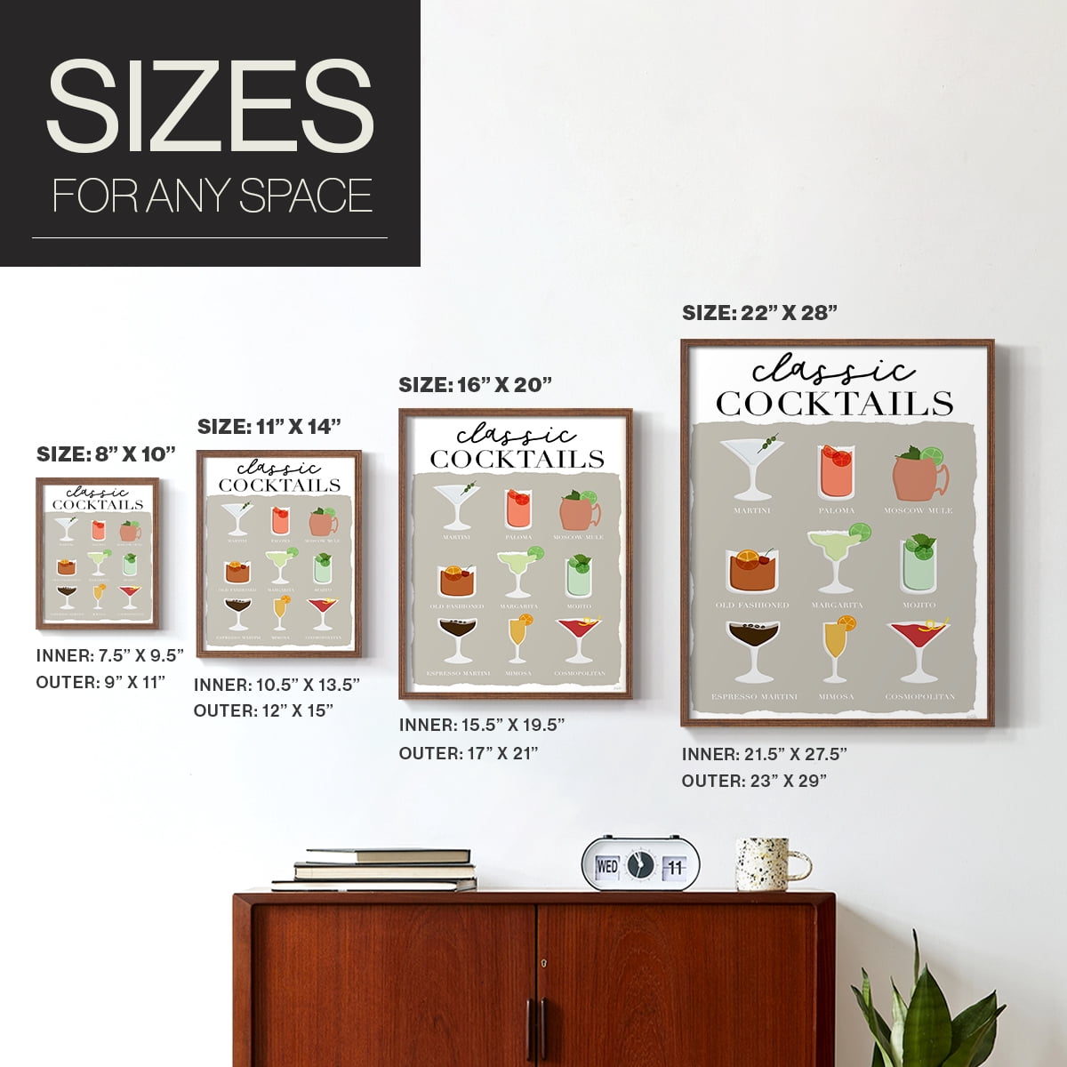 Classic Cocktails in Paper Solid Wood 8 x 10 Framed Print