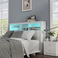 thumbnail image 3 of MONSLIPA Bookcase Headboard with LED Light and Remote, Wood Full Queen Bookcase Headboard with Storage Shelf White, 3 of 5