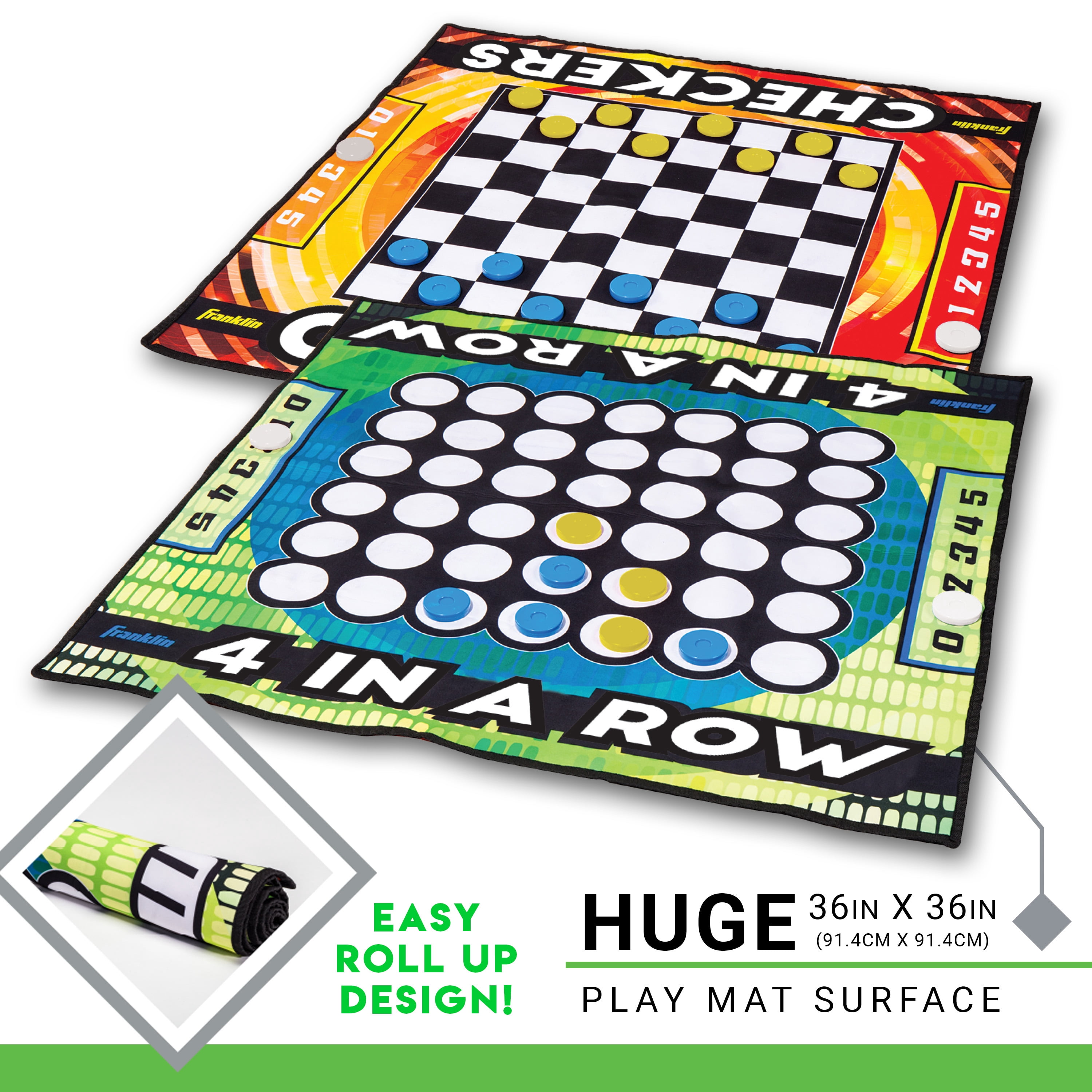 Franklin Sports Checkers and Four in a Row Mat Game - addictive Family Fun! - Soft Play Mat for Kids of all Ages - Comes with 42 Plastic Pucks