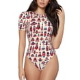 thumbnail image 1 of Saiise Motif Fusée Motif Combinaison à Manches Courtes pour Femmes Col Rond Pyjama Justaucorps Extensible avec Fermeture à Pression-Petit, 1 of 7