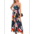 thumbnail image 2 of Women'S 2025 Summer Maxi Dress Floral Tie Front Spaghetti Strap Casual Boho Beach Flowy Sundress Black XXL, 2 of 6