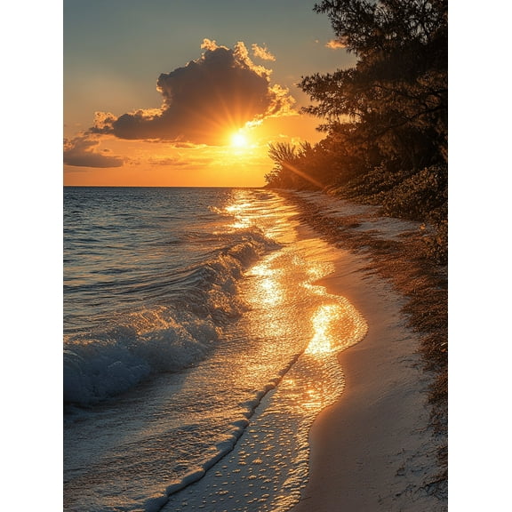 Sunset Beach Ocean Wave Canvas Print/Wall Art， Suitable for Living Room， Bedroom， Bathroom， Office， and Hotel Decoration.