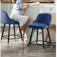 thumbnail image 2 of Swivel Bar Stool with Low Back Set of 2, 29 Inch Counter Bar Height Stool Velvet Upholstered Armless Heavy Duty Bar Chair for Kitchen Island Dining Room, Blue, 2 of 7