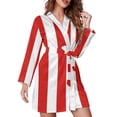 thumbnail image 2 of Robe de Pyjama Rayée Rouge et Blanche Col en V Imprimé Vintage Graphique Vêtements de Nuit Manches Longues pour Femmes Robes de Chambre Automne, 2 of 5