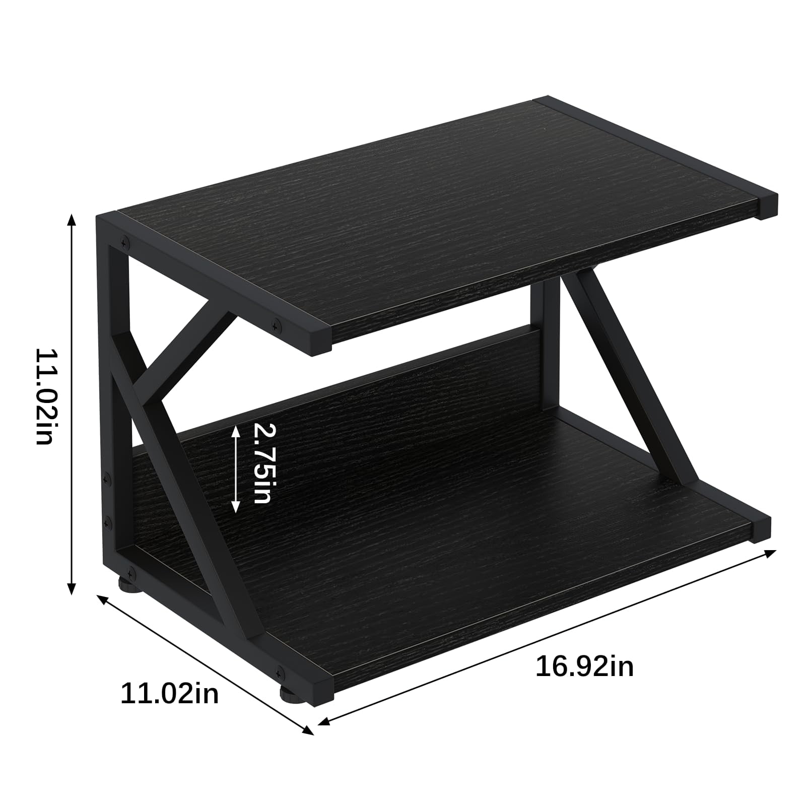Desktop Printer Stand with 2 Tier Wood Storage Shelves,Under Desk Printer Table,Multi-Purpose Home Office Desk Organizer for Fax Machine, Scanner (Black)