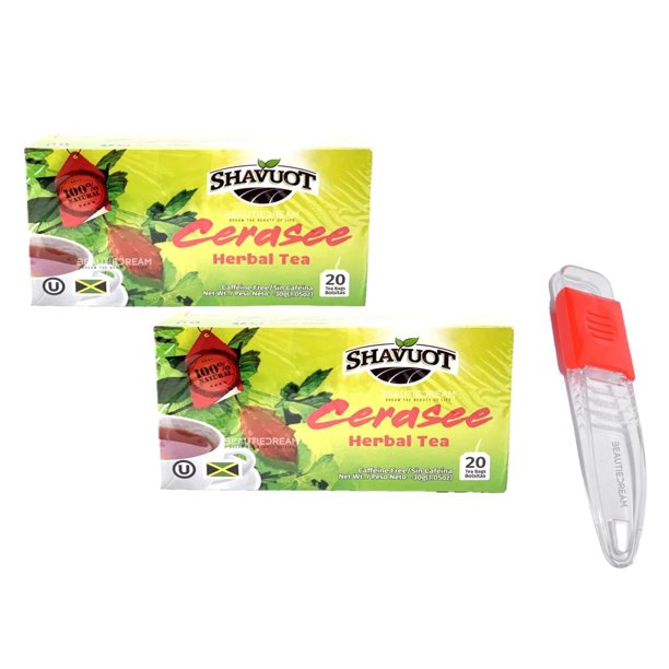 Té jamaiquino Cerasee, paquete de 20 bolsitas de té selladas con cuchara dosificadora ajustable ODatzGood (paquete de 2)