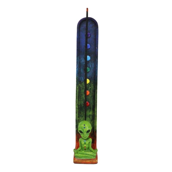 Green Roswell Alien UFO With 7 Chakra Zone Colors Incense Stick Burner Figurine