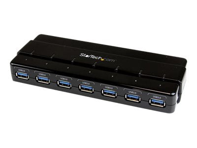 StarTech.com 7 Port SuperSpeed USB 3.0 Hub - Desktop USB Hub with Power Adapter - Black - USB - External - 7 USB Port(s) - 7 USB 3.0 Port(s) - PC, Mac