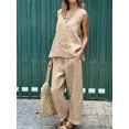 thumbnail image 1 of Traje holgado de cuello redondo para mujer, pantalones largos informales con bolsillo, conjunto de 2 piezas, Color sólido sin mangas, primavera y verano, 1 of 5