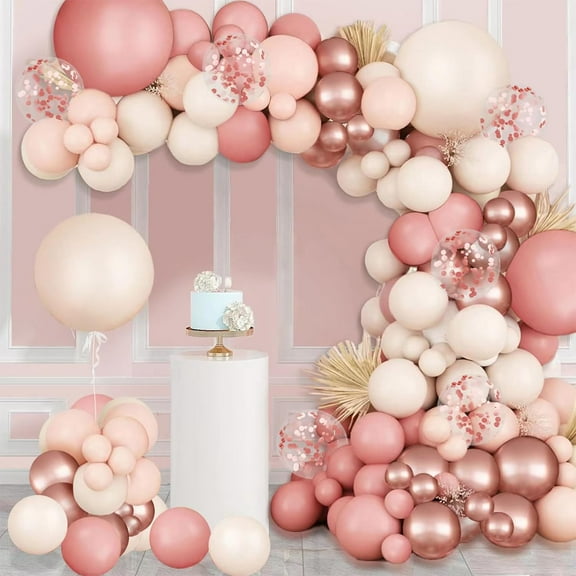 Blush Pink Balloons Garland Arch Kit,144pcs Retro Pink Rose Gold Sand White Confetti Balloons for Bridal Shower Valentines Wedding Engagement Birthday Party Decorations……