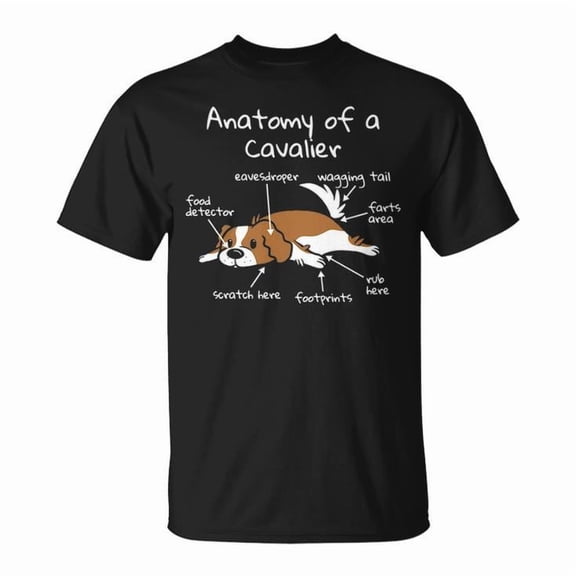 Anatomy of a Cavalier King Charles Spaniel Dog Graphic Tee Unisex Adult Cotton Casual Pet Lover Breed Gift T-Shirt, Size M, Color Black