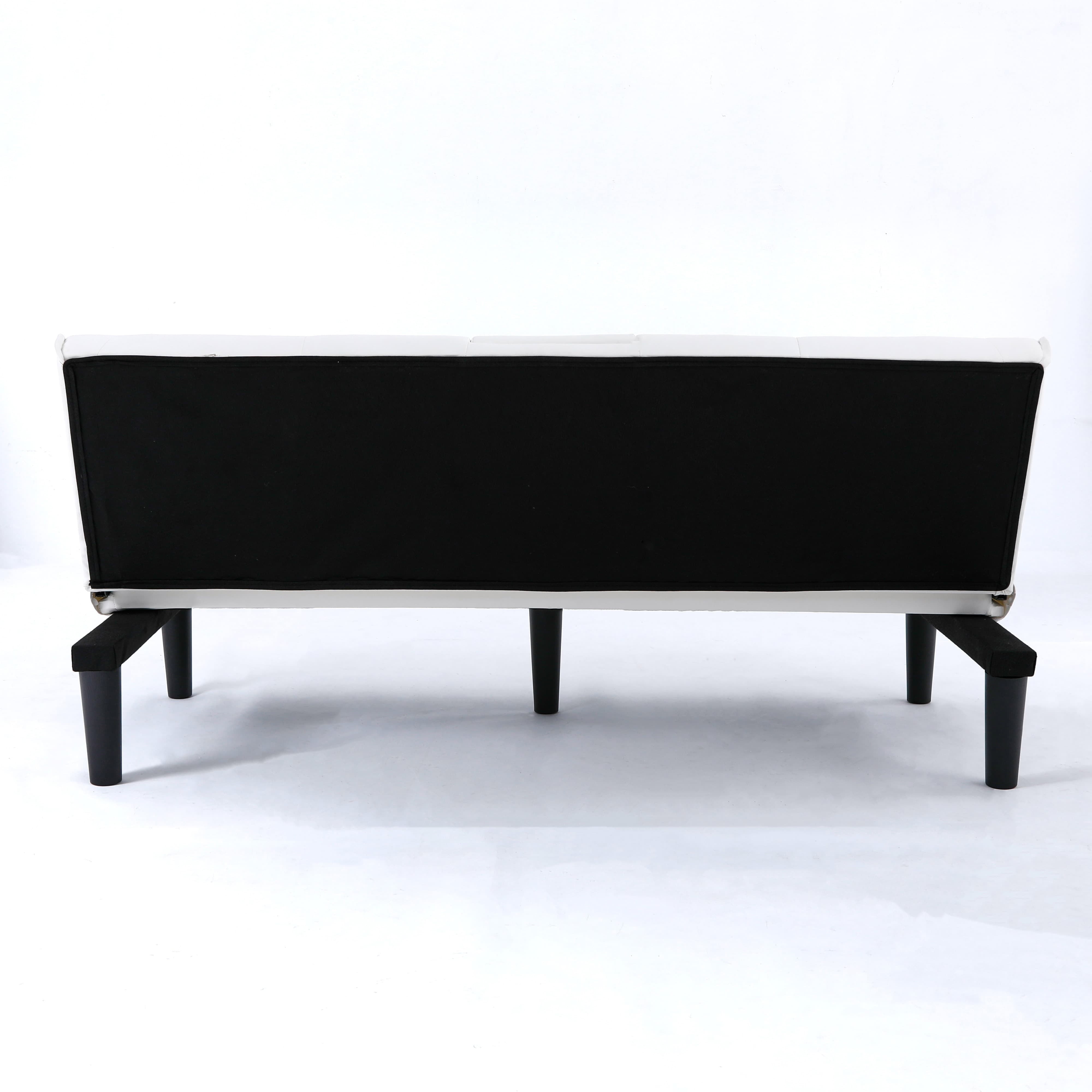 MAYEERTY 67" Convertible Sofa Bed PVC Loveseat Sofa with Cup Holder for Apartment, Living Room, Small Space, White