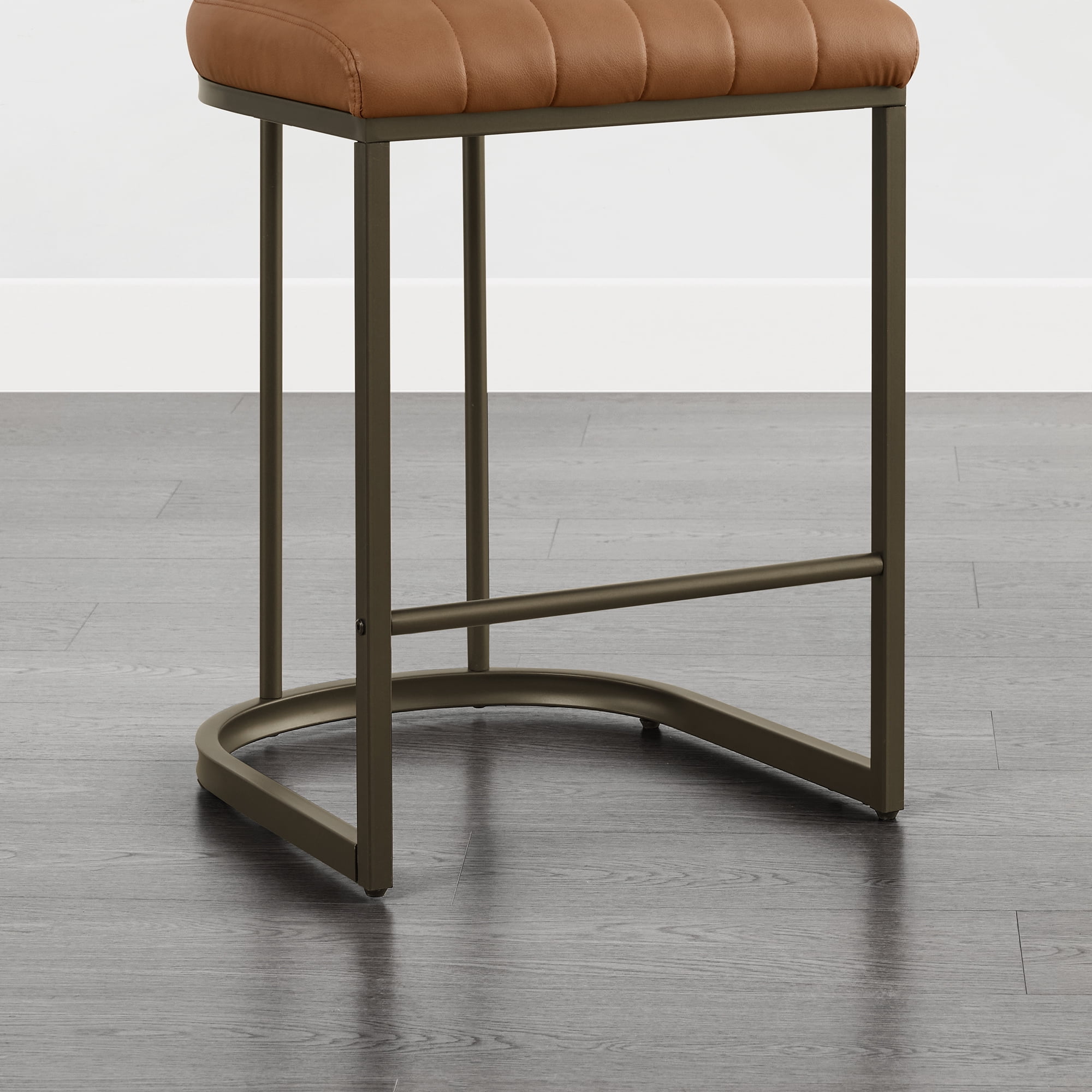 Spruce & Spring 30.5" Swivel Bar Stools Set of 2, Upholstered Bar Chairs with Curved Back & Channel Tufting, Metal Base for Kitchen Island & Home Bar, Brown