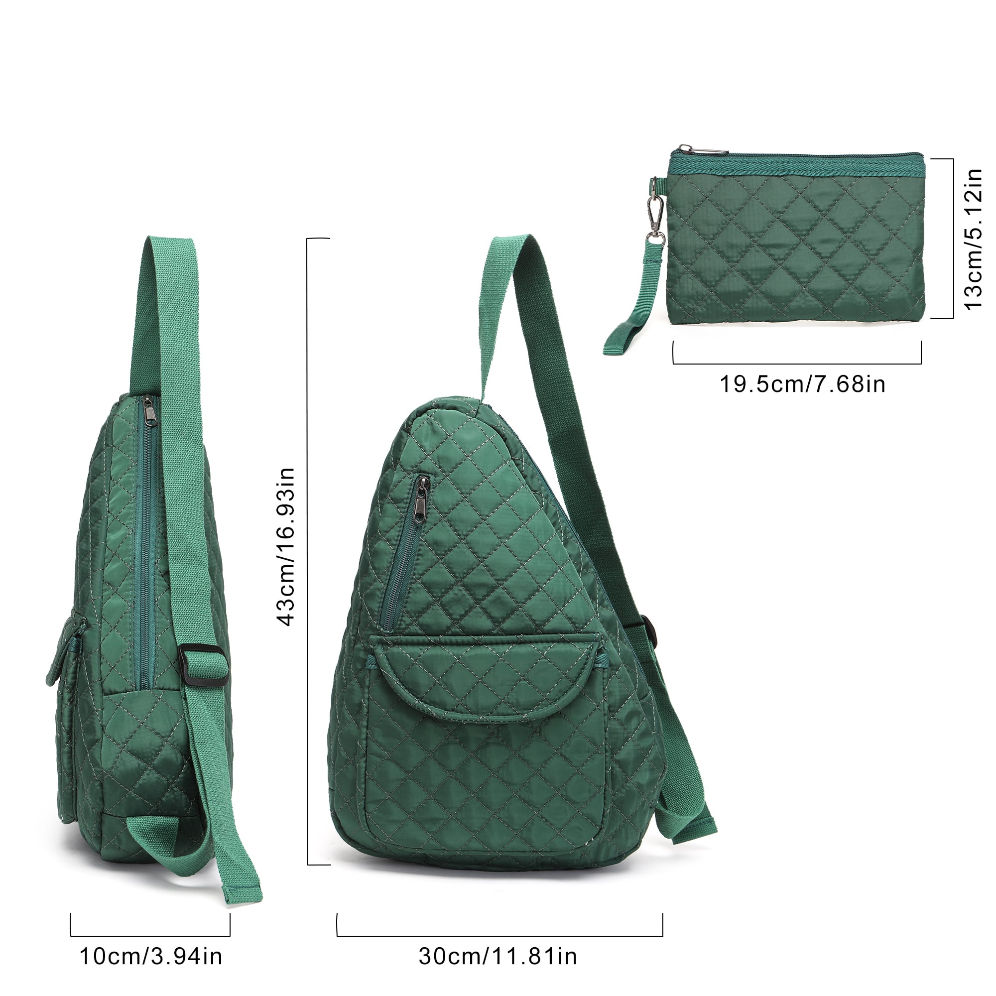 2-Piece Unisex Quilted Nylon Sling Bag Set – Large-Capacity Crossbody Bags with Chest & Shoulder Wear Options, Ideal for Travel, Hiking, Work & Commute