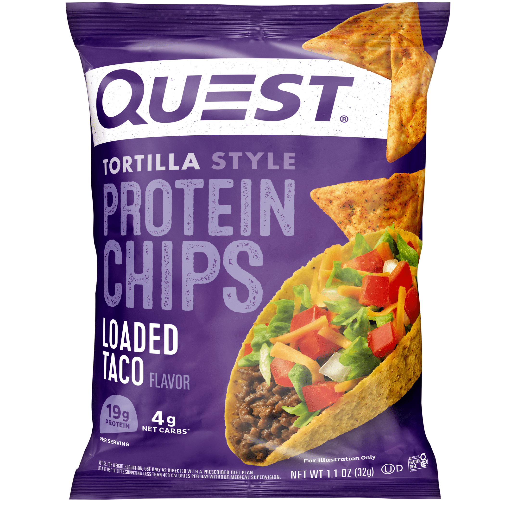 Quest Tortilla Style Protein Chips, Baked, 19g of Protein, Loaded Taco, 1.1oz
