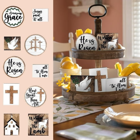 

LnjYIGJ Hot 2022 Gift Religious Tray Wooden Ornament Set