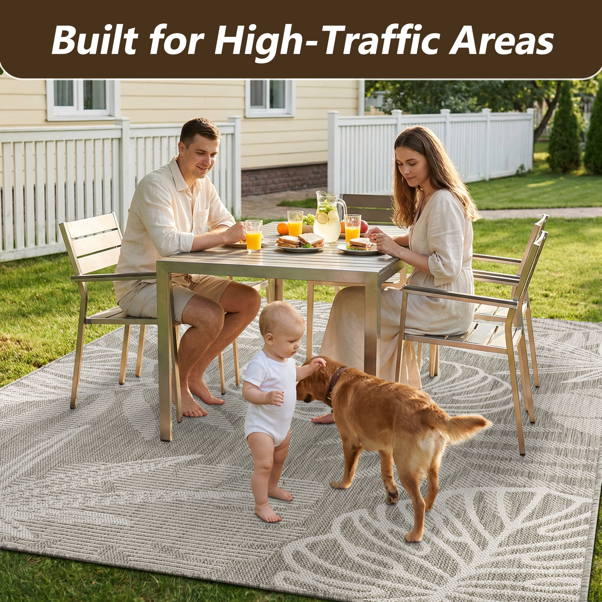 SIXHOME Outdoor Rugs 5'x7' Patio Rug Tropical Indoor Outdoor Rugs Polypropylene Washable Non Shedding, Easy Clean, Waterproof, Durable Outdoor Carpet for Porch Balcony Deck Neutral Gray