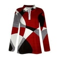 thumbnail image 5 of WTOBBY Women's Retro Print Polo Shirt - Long Sleeve Casual V-Neck Zipper Detail Tops for Women, Spring Fall Fashion Comfort Stretch Fabric,Red L, 5 of 7
