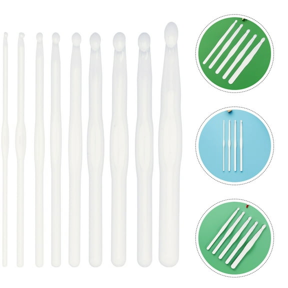 LOLIPPYY 9Pcs White Plastic Crochet Hooks for Shawls Yarn Knitting Needles Handcraft Tools for Beginners