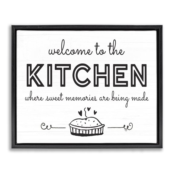 Stupell Industries French Country Welcome to Kitchen Fresh Baked Pie Rustic Phrase Black Floating Frame Canvas Art, 21 x 17, by Mollie B.