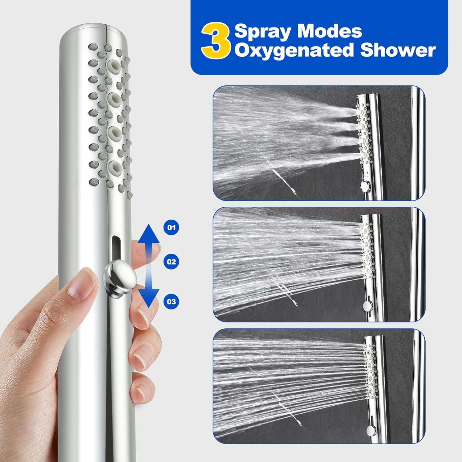 High Pressure Round Handheld Shower Head, Anti-clog Nozzles, 3 In 1 Function Shower Wand with Handheld to Clean Tub, Tile & Pets, Rain Shower Head for Bathroom (Chrome)