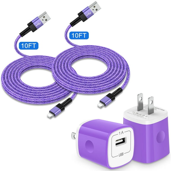 Zacenei USB Charger Block,2Pack iPhone Charging Cables 10ft Charger Cord & 2Pack USB Charger Adapter Wall Charger Plug Multi Charger Fast Charging Cords 10ft Charger Block Compatible for iPhone 14 13
