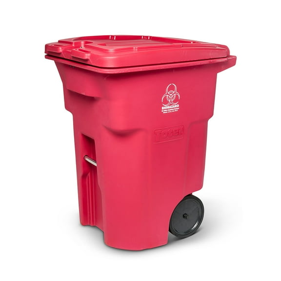 Toter 96 Gal. Red Hazardous Waste Trash Can with Wheels and Lid Lock