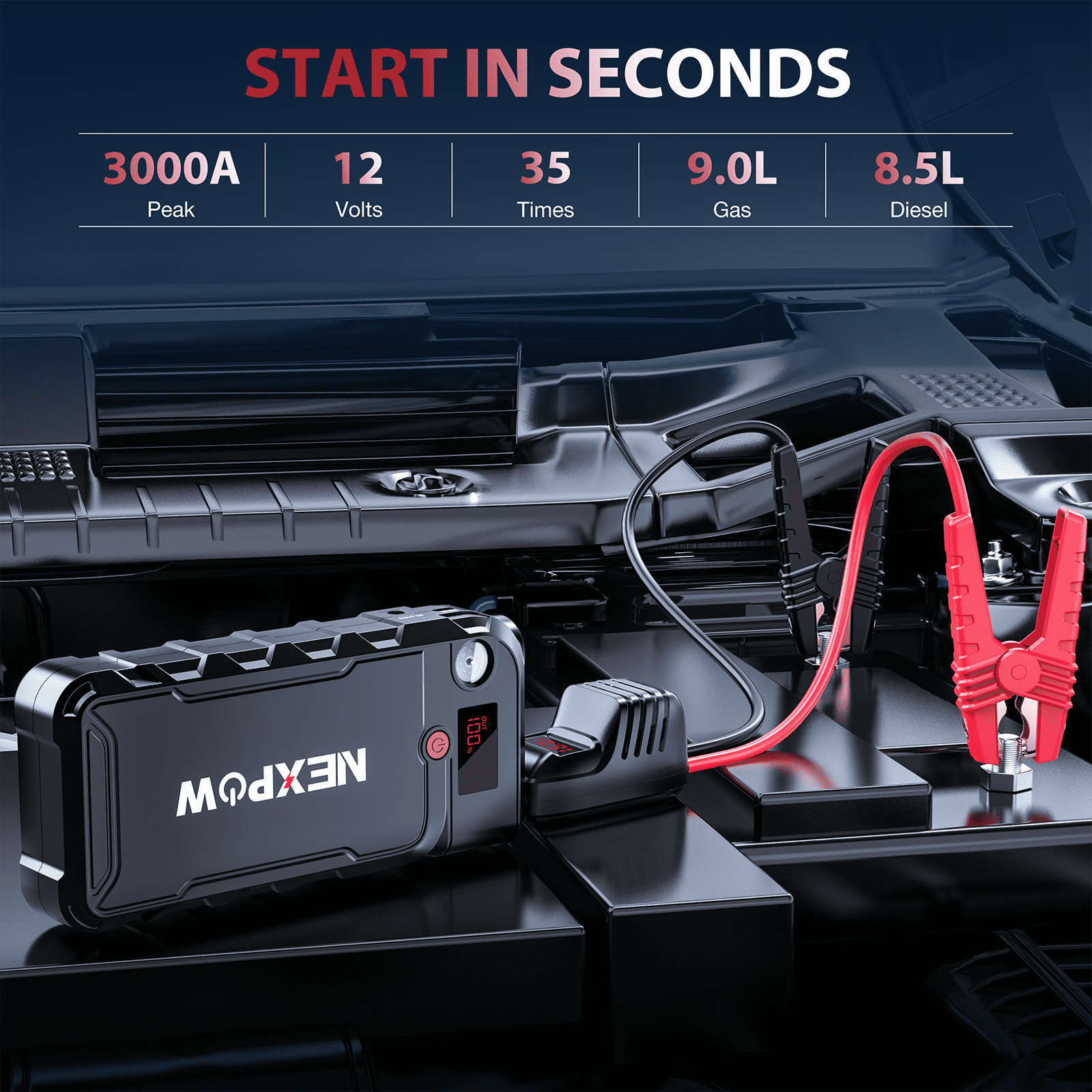 NEXPOW Battery Jump Starter - 3000A Peak 23800mAH Car Jump Starter (up to 9.0L Gas or 8.5L Diesel Engine) - 12V Portable Battery Booster with LCD Display