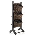 thumbnail image 1 of 3-Tier Floor Stand with Water Hyacinth Storage Baskets, Black/Espresso - Standing Organizer Rack for Bathroom, Kitchen, Laundry, Living Room, 1 of 5