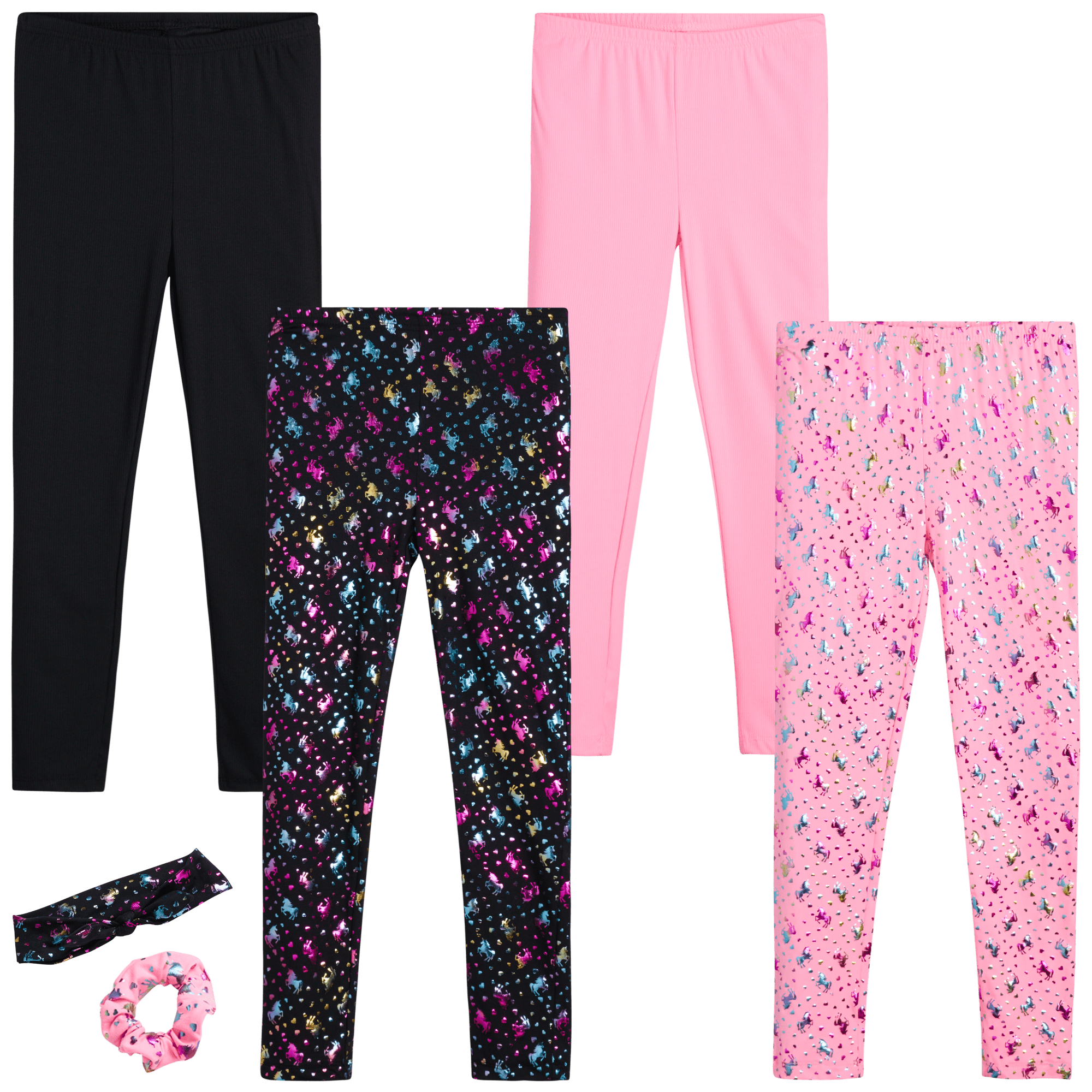 dELiA*s Girls' Leggings 4 Pack Active Comfort Stretch Leggings, Hair